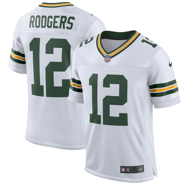 mens nike aaron rodgers white green bay packers classic elite player jersey